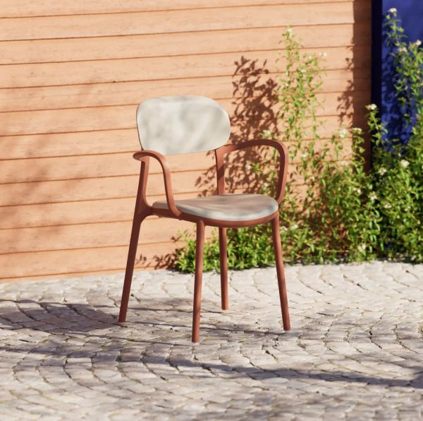 Terrakota-Bej Kollu Plastik Outdoor Bahçe Sandalyesi