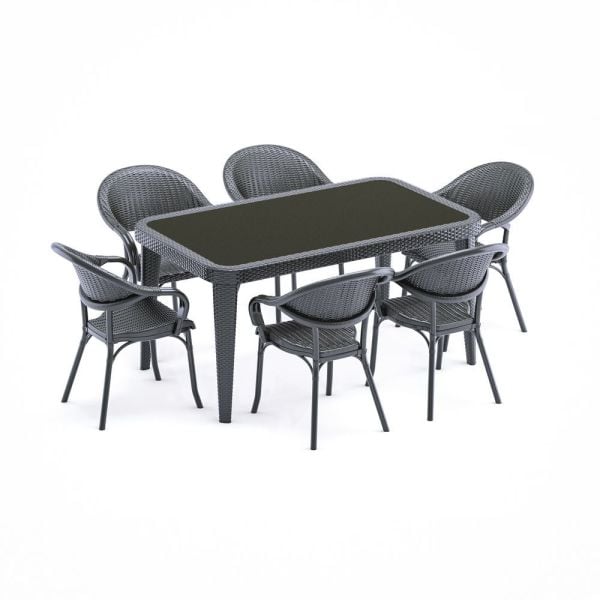 Antrasit Gri Dış Mekan Bahçe Masa Sandalye Takımı - 6 Kişilik Dikdörtgen 150x90 cm
