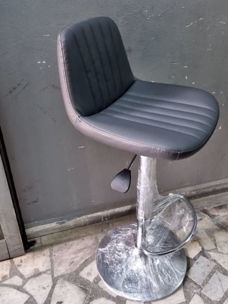 Metal Krom Gri Deri Amortisörlü Mutfak Bar Taburesi