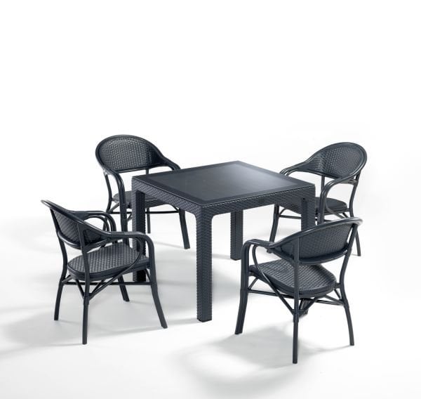 Antrasit Bambu Rattan 4 Kişilik Dış Mekan Masa Sandalye Seti