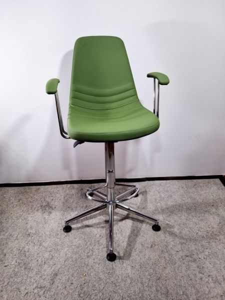 Metal Krom Ayak Yeşil Deri Rahat Kollu Bar Sandalyesi Modelleri