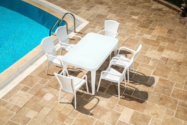 BEYAZ DIŞ MEKAN BAHÇE MASA SANDALYE TAKIMI 6 KİŞİLİK DİKDÖRTGEN 150X90.CM