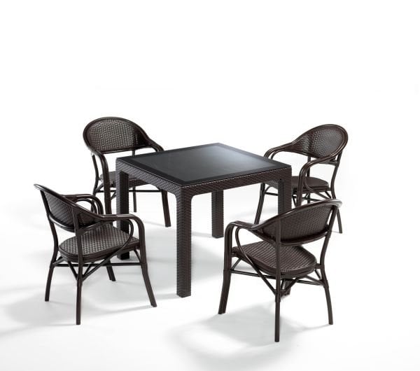 Kahverengi Bambu Rattan 4 Kişilik Bahçe Masa Sandalye Takımı