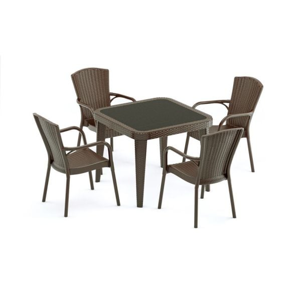 Venge 4 Kişilik Kare Bahçe Masa Sandalye Takımı Ev Villa Restoran Cafe Havuz Kenarı Otel Masası Sandalyesi Takımları