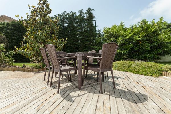 Venge Rattan Plastik 6 Kişilik 150x90.cm Dış Mekan Bahçe Masa Sandalye Takımı