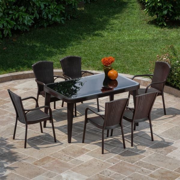 Venge Rengi Ev Otel Restaurant Cafe Bahçe Masa Sandalye Takımı 6 Kişilik 150x90 cm