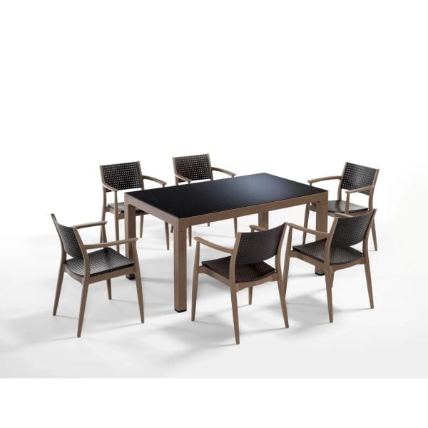 Çöl Kahve Kahverengi 6 Kişilik 90x150 Bahçe Masa Seti