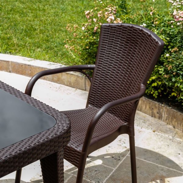 Venge Renkli 6 Kişilik 90x150 cm Dikdörtgen Ev Bahçeleri Havuz Kenarı Otel Restaurant Cafe Bahçe Masa Sandalye Takımı