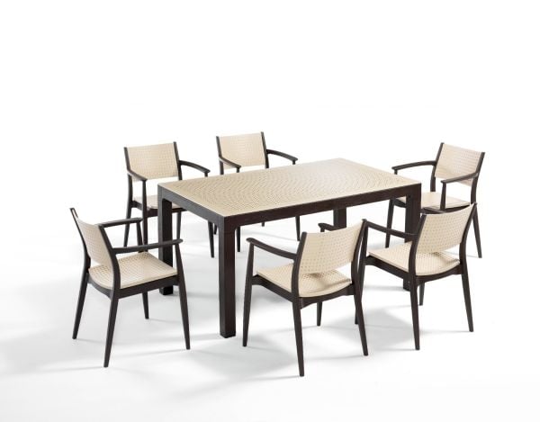 Kahverengi Cappucino 6 Kişilik 90x150 Bahçe Masa Takımı