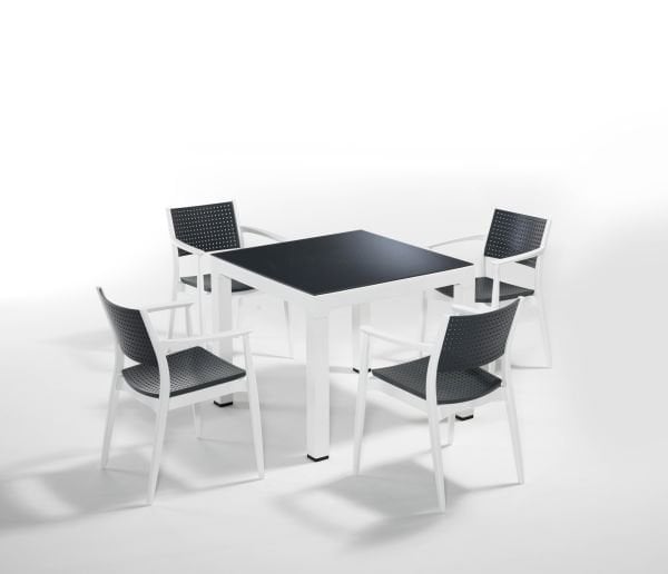 Beyaz Antrasit 4 Kişilik 90x90 Bahçe Masa Sandalye Takımı