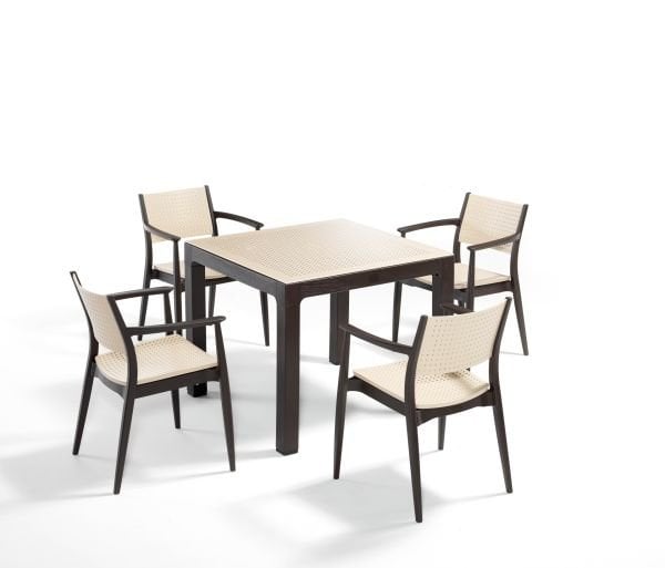 Kahverengi Cappucino 90x90 4 Kişilik Bahçe Masa Takımı