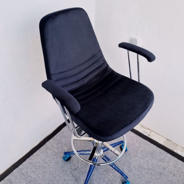 Rose Siyah Kumaş Tekerlekli Yüksek Bar Boy Banko Sandalyesi