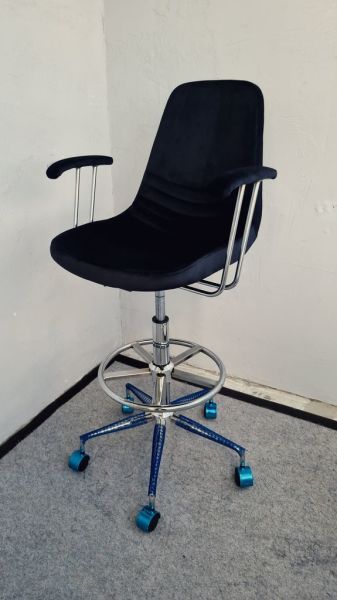 Rose Siyah Kumaş Tekerlekli Yüksek Bar Boy Banko Sandalyesi