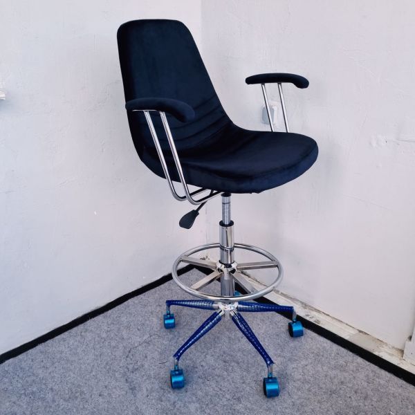 Rose Siyah Kumaş Tekerlekli Yüksek Bar Boy Banko Sandalyesi