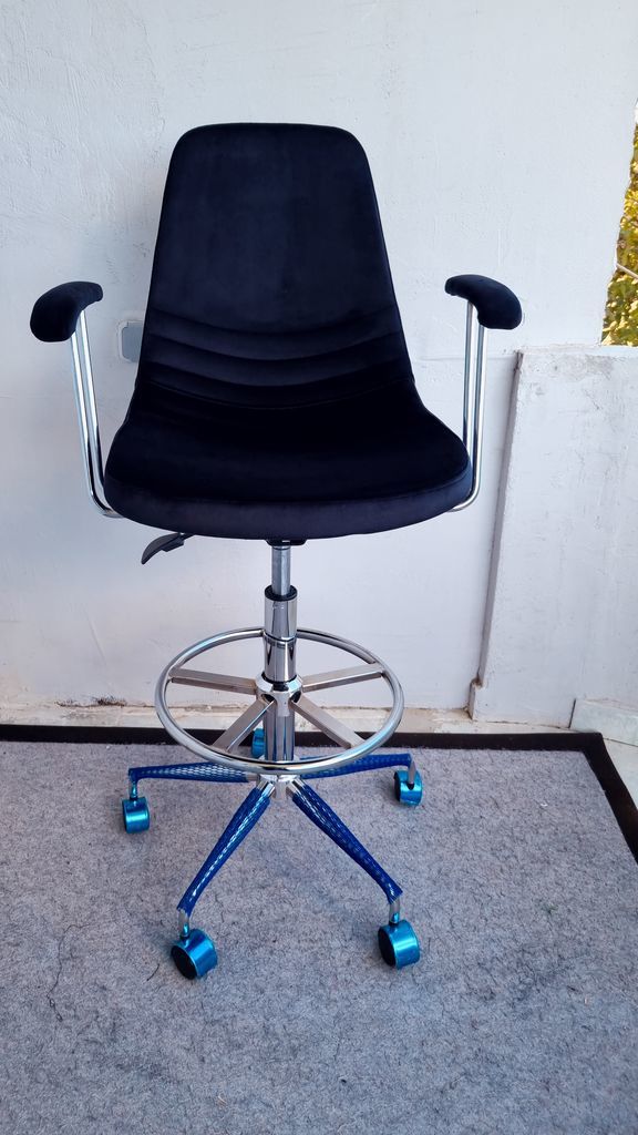 Rose Siyah Kumaş Tekerlekli Yüksek Bar Boy Banko Sandalyesi