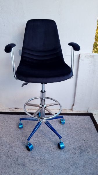 Rose Siyah Kumaş Tekerlekli Yüksek Bar Boy Banko Sandalyesi