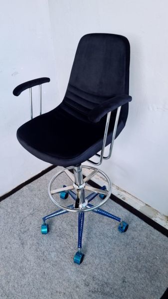 Rose Siyah Kumaş Tekerlekli Yüksek Bar Boy Banko Sandalyesi