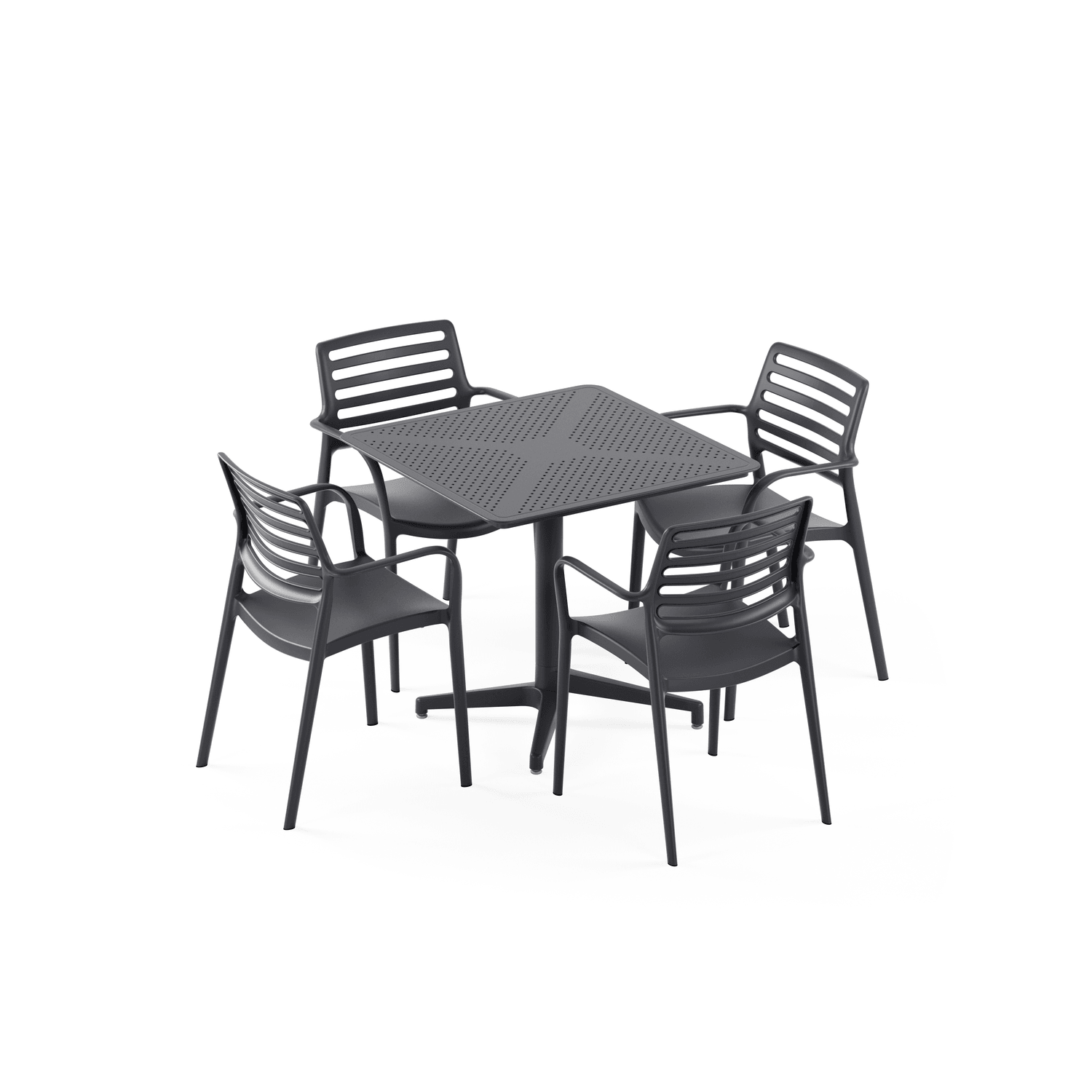 Antrasit 80x80 Sabit 4 Kişilik Bahçe Masa Sandalye Takımı