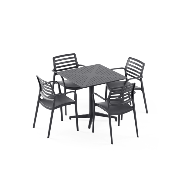 Antrasit 80x80 Sabit 4 Kişilik Bahçe Masa Sandalye Takımı