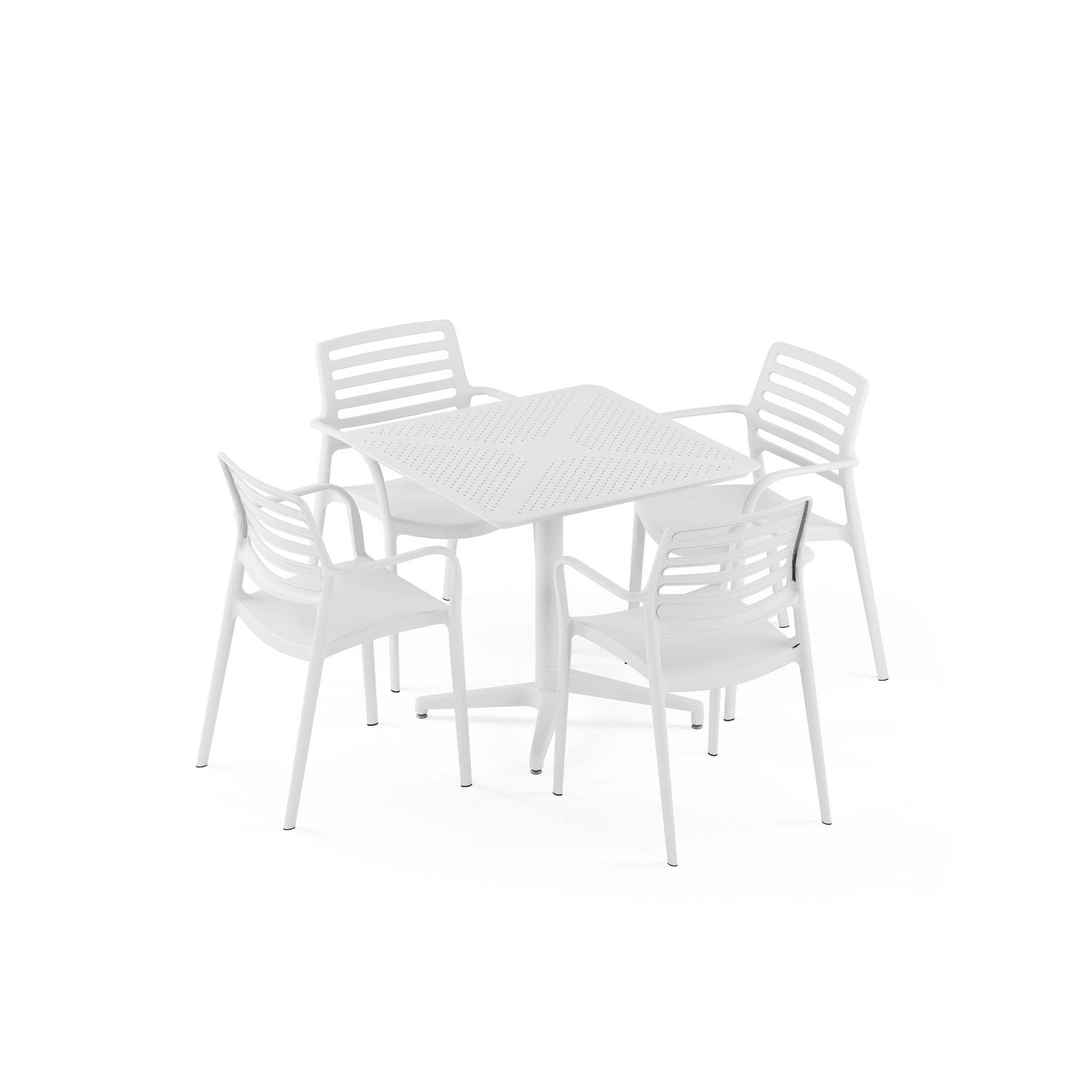 Beyaz 80x80 Sabit 4 Kişilik Bahçe Masa Sandalye Takımı