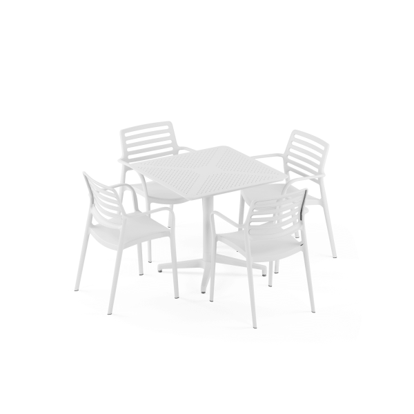 Beyaz 80x80 Sabit 4 Kişilik Bahçe Masa Sandalye Takımı