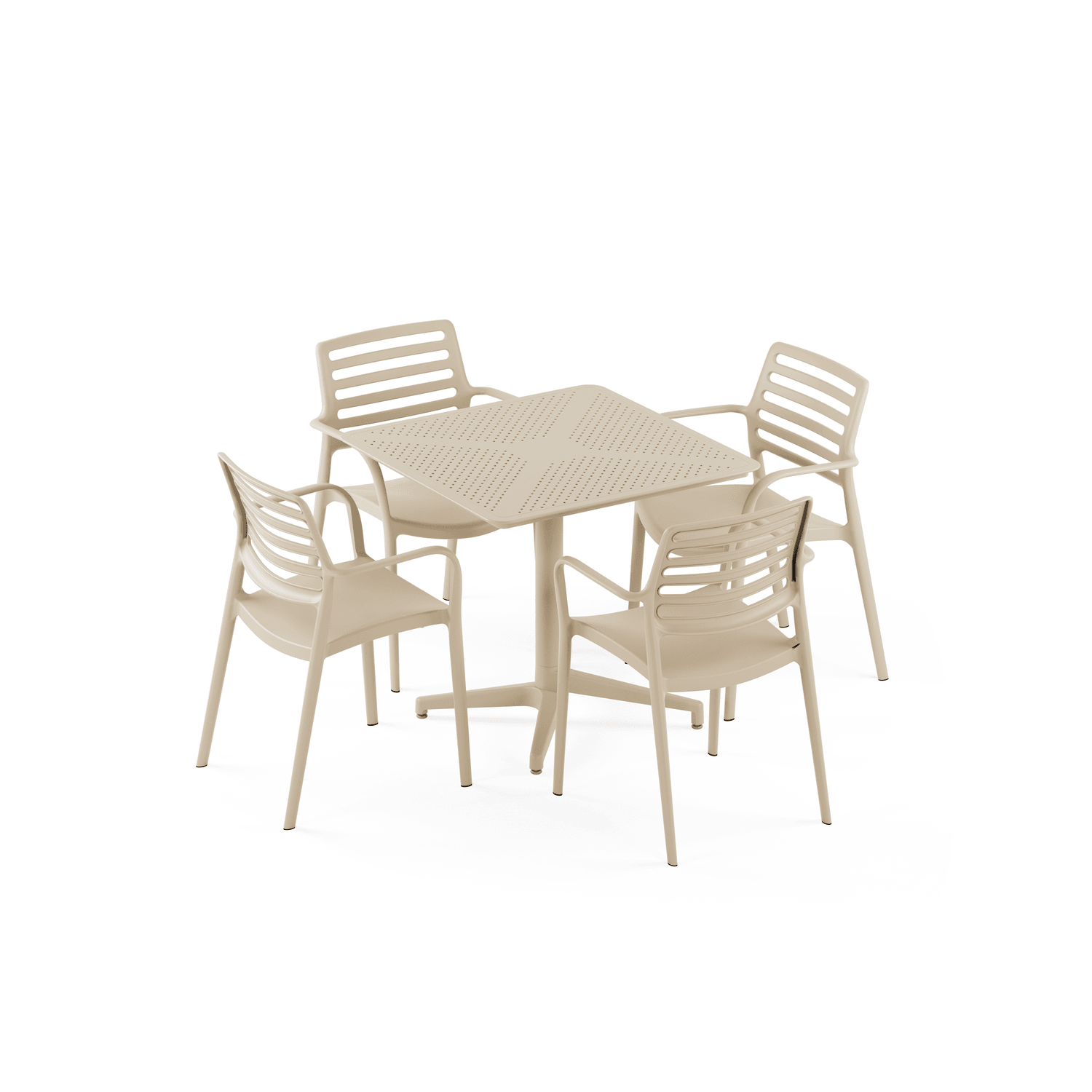 Bej 80x80 Sabit 4 Kişilik Bahçe Masa Sandalye Takımı