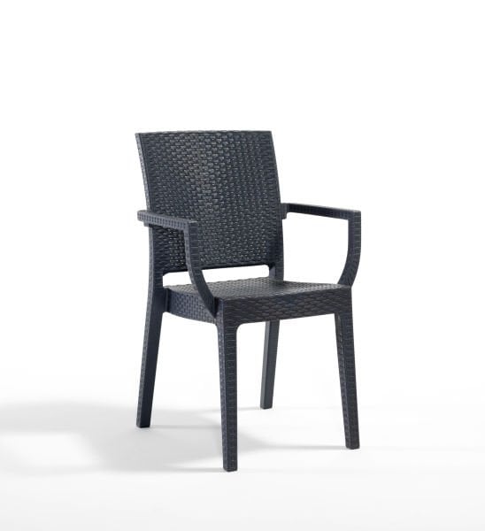 Antrasit Rattan Desenli Kollu Plastik Bahçe Sandalyesi