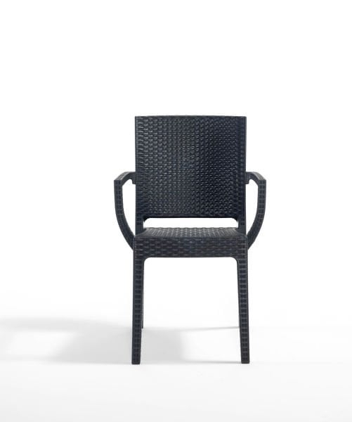 Antrasit Rattan Desenli Kollu Plastik Bahçe Sandalyesi