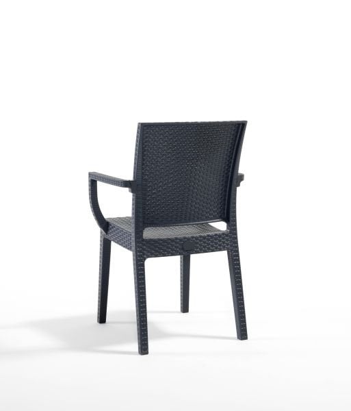 Antrasit Rattan Desenli Kollu Plastik Bahçe Sandalyesi