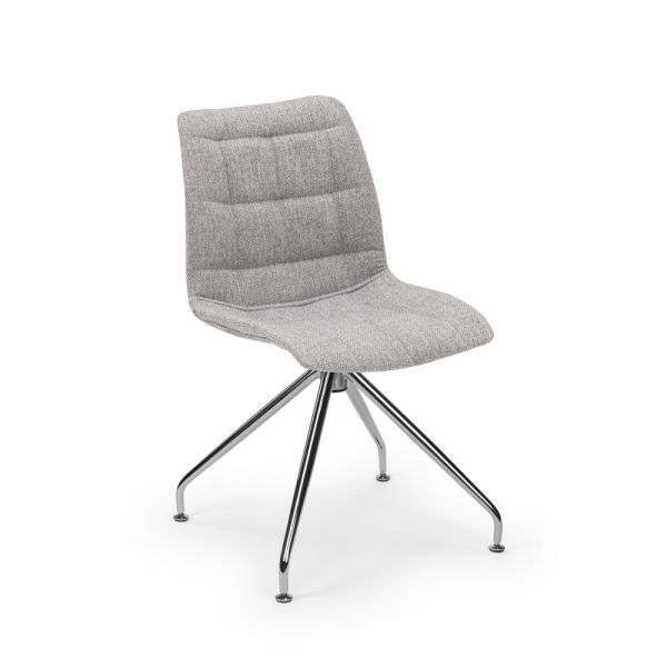 Modern Metal Krom Ayaklı Gri Kumaş Ofis Sandalyesi Ergonomik Tasarım ve Tekerleksiz Konfor