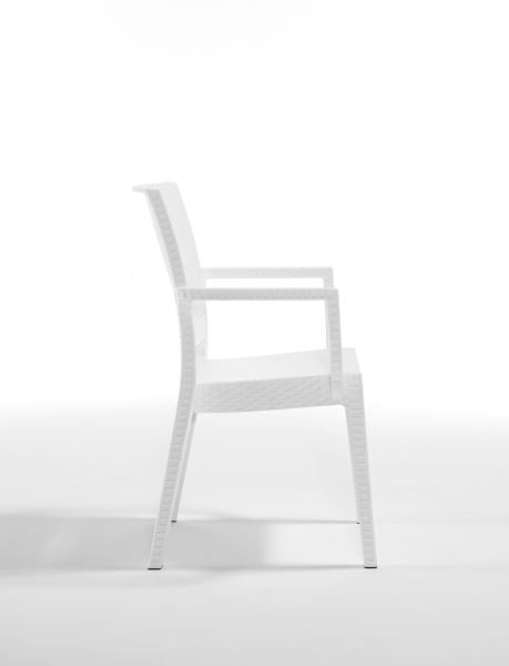 Beyaz Rattan Desenli Kollu Plastik Bahçe Sandalyesi