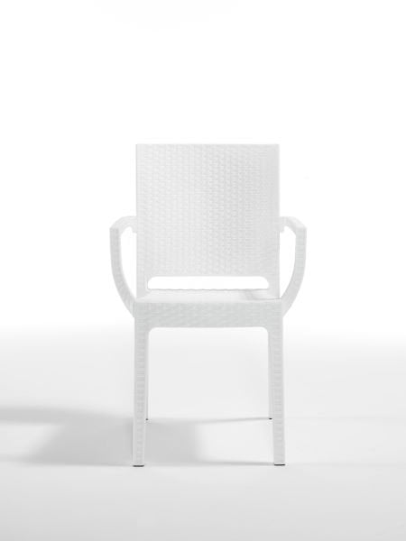 Beyaz Rattan Desenli Kollu Plastik Bahçe Sandalyesi
