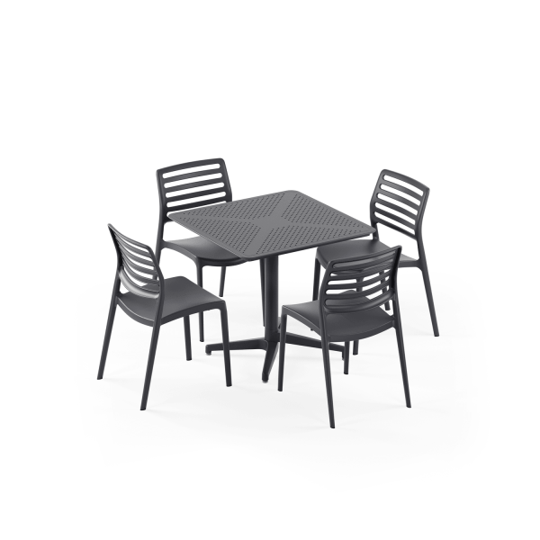 Antrasit Katlanır Bahçe Masa Sandalye Takımı 4 Kişilik 80x80