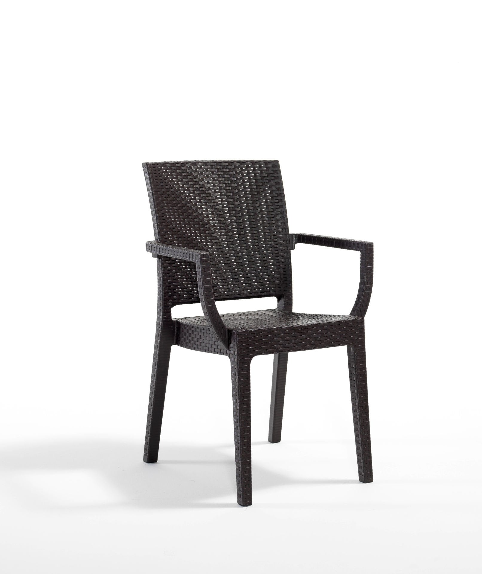 Kahverengi Rattan Desenli Kollu Plastik Bahçe Sandalyesi