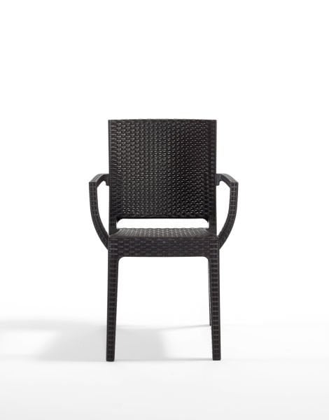 Kahverengi Rattan Desenli Kollu Plastik Bahçe Sandalyesi