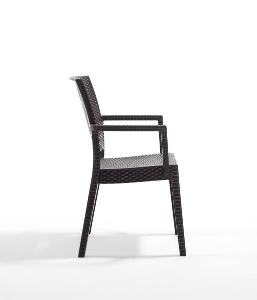 Kahverengi Rattan Desenli Kollu Plastik Bahçe Sandalyesi