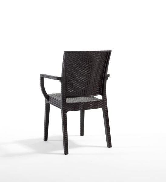 Kahverengi Rattan Desenli Kollu Plastik Bahçe Sandalyesi