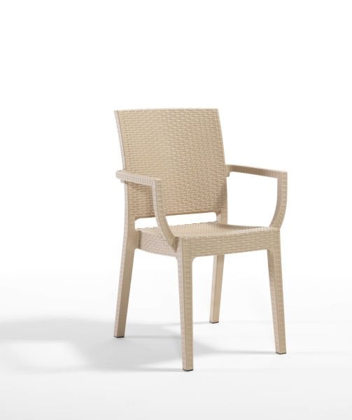 Cappuccino Rattan Desenli Kollu Plastik Bahçe Sandalyesi