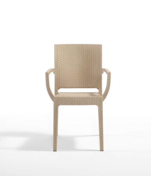 Cappuccino Rattan Desenli Kollu Plastik Bahçe Sandalyesi