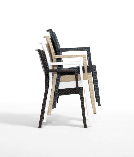 Cappuccino Rattan Desenli Kollu Plastik Bahçe Sandalyesi