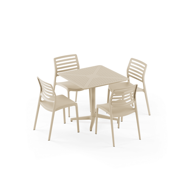 Bej Katlanır 4 Kişilik 80x80 Bahçe Masa Sandalye Takımı
