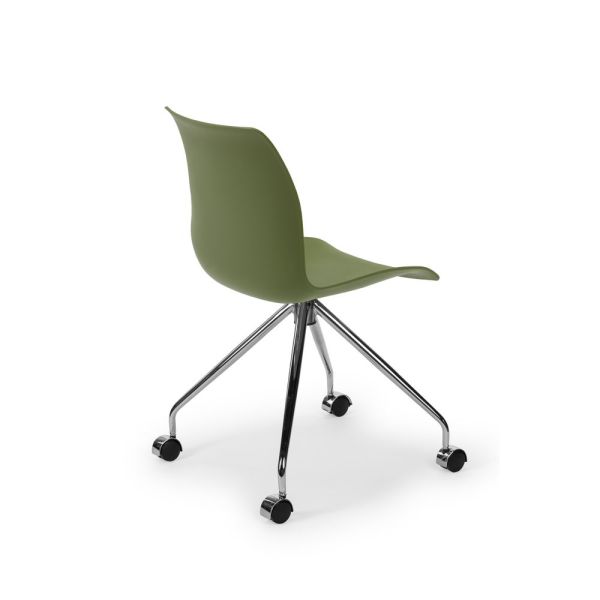 Modern Tasarımlı Metal Krom Ayaklı Polipropilen Plastik Haki Yeşili Ofis Sandalye