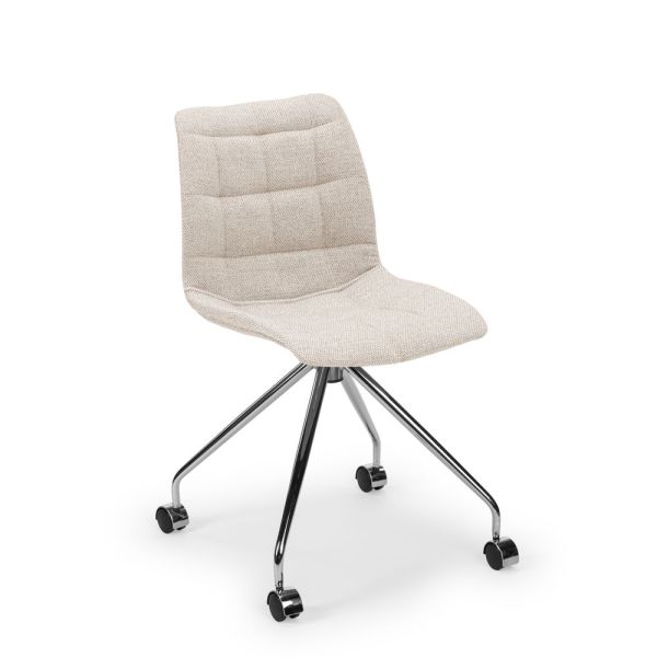 Modern Tasarımlı Ekru Krem Kumaş Ofis Çalışma Sandalyesi Metal Krom Ayaklı
