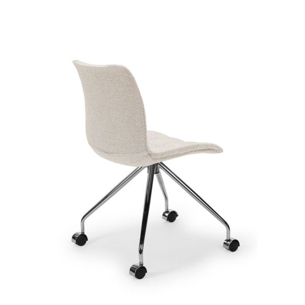 Modern Tasarımlı Ekru Krem Kumaş Ofis Çalışma Sandalyesi Metal Krom Ayaklı