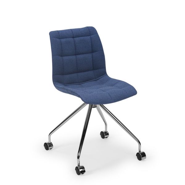 Mavi Kumaş Metal Krom Döner Ayaklı Ofis Çalışma Sandalyesi
