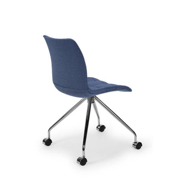 Mavi Kumaş Metal Krom Döner Ayaklı Ofis Çalışma Sandalyesi