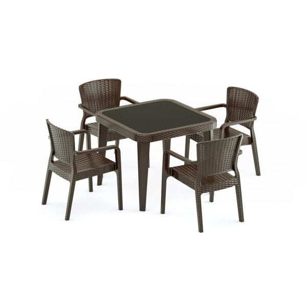 Dış Mekan Venge Bahçe Masa ve Sandalye Takımı 4 Kişilik Kare 90x90 cm