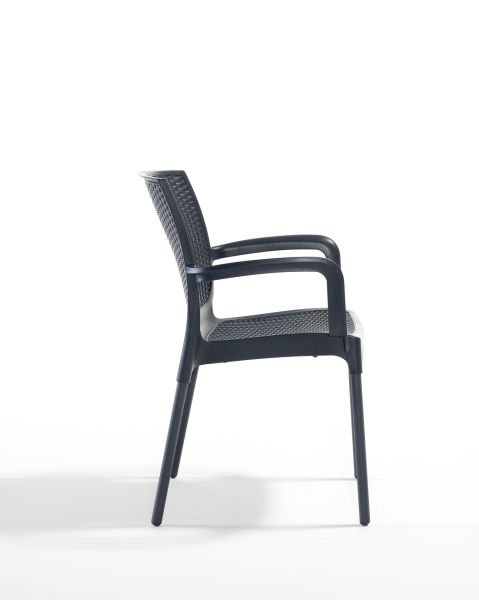 Living Antrasit Rattan Desenli Kollu Bahçe Sandalyesi