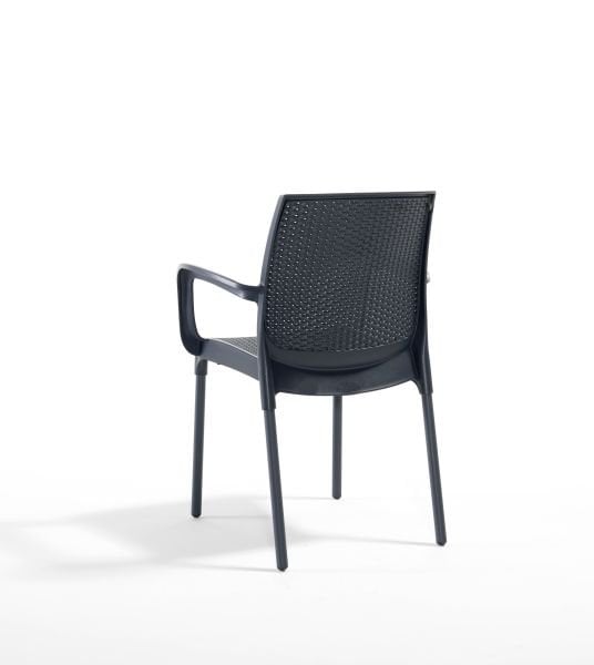 Living Antrasit Rattan Desenli Kollu Bahçe Sandalyesi