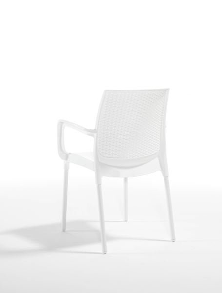 Living Beyaz Rattan Desenli Kollu Bahçe Sandalyesi